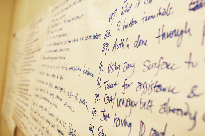 Picture of collaboration wall with list of over 95 numbered ideas