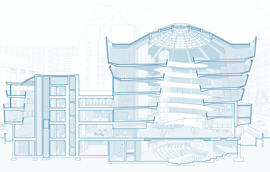 Elevation diagram of Guggenheim Museum